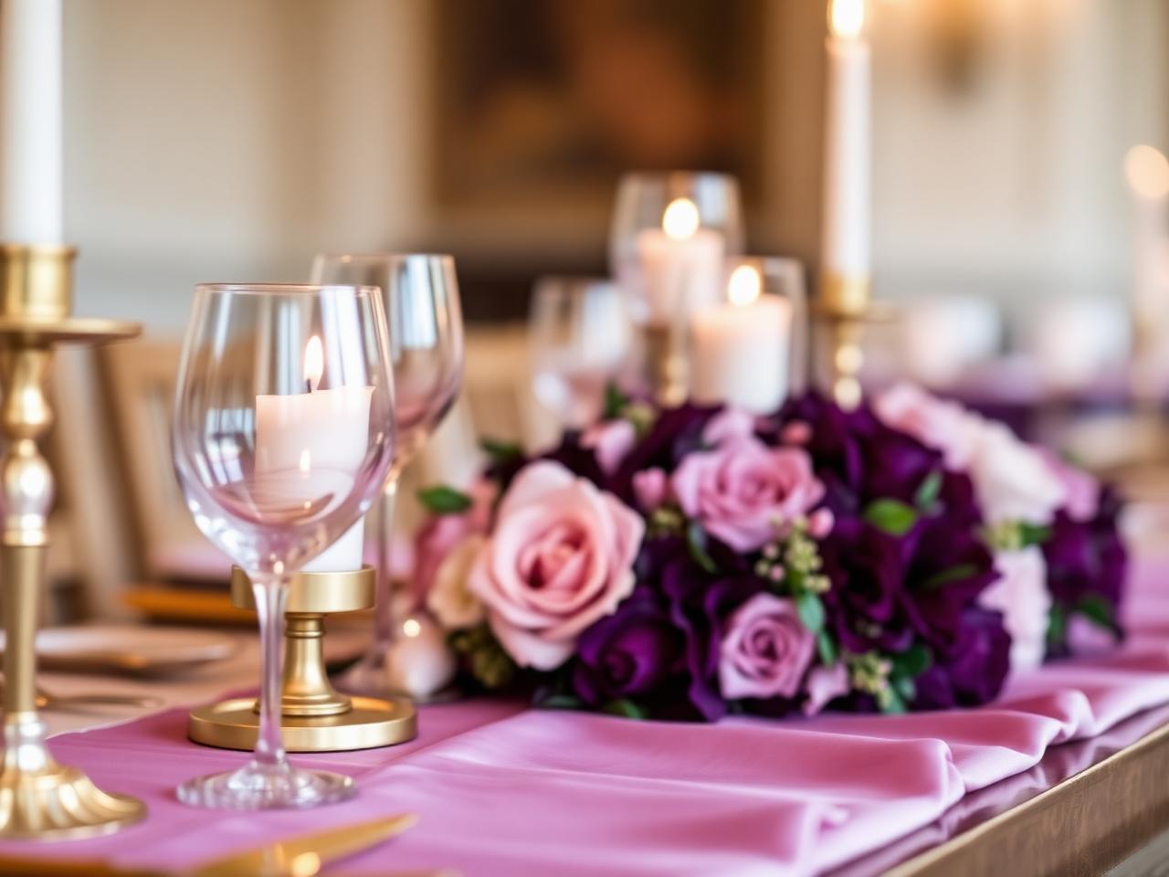 Gold and floral table styling detail at a formal dinner